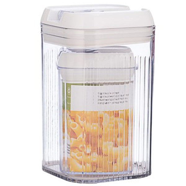 Set 2 Recipiente Depozitare Alimente si Cereale, Containere Organizare Bucatarie, Plastic Transparent, Capace Albe, 0.8 L si 2 L