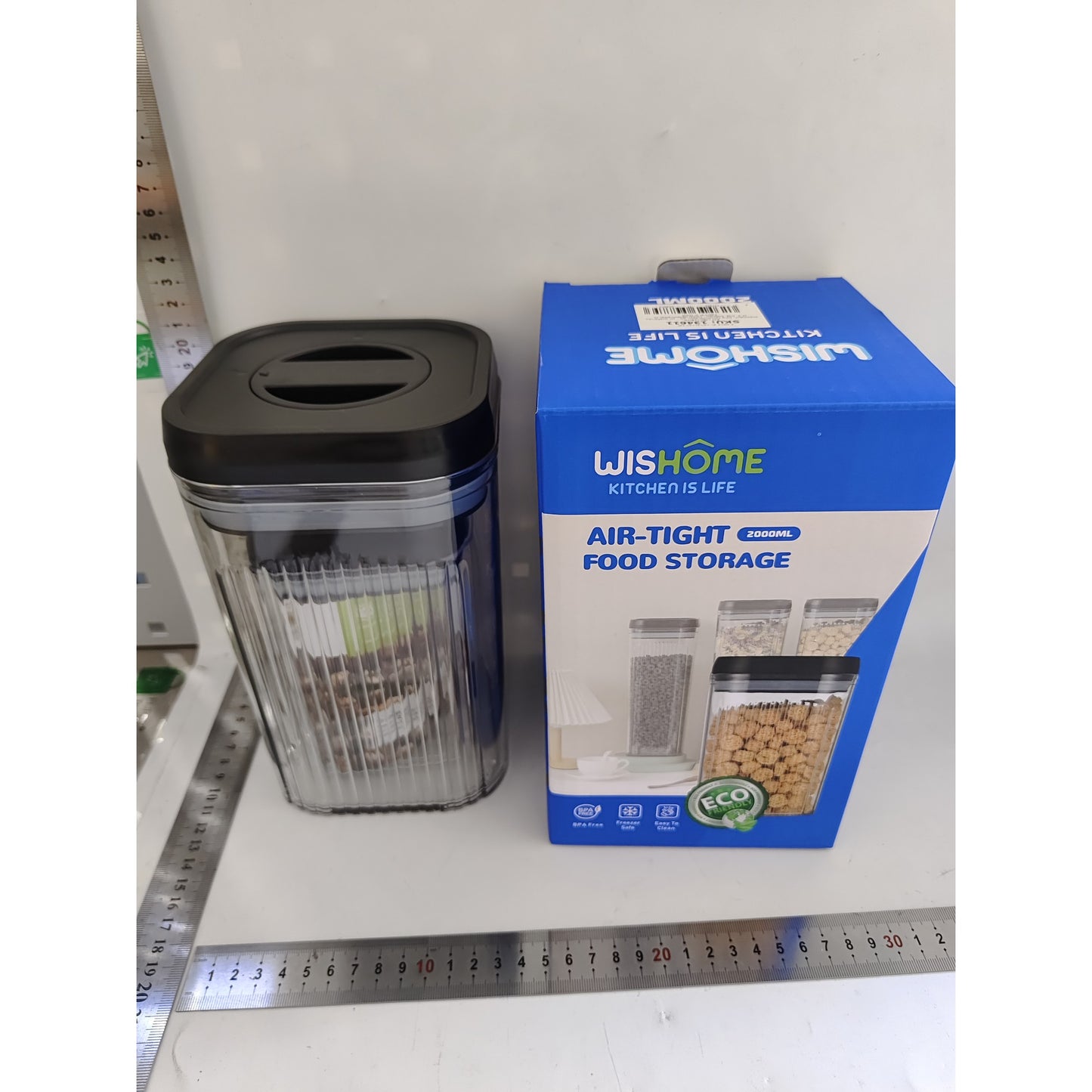 Set 2 Cutii Depozitare Alimente, Recipiente Etanșe pentru Cereale și Ingrediente, Organizatoare Bucătărie, Plastic Transparent cu Capac Negru, 0.8 L și 1.3 L
