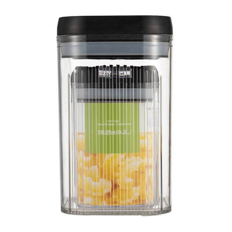 Set 2 Cutii Depozitare Alimente, Recipiente Etanșe pentru Cereale și Ingrediente, Organizatoare Bucătărie, Plastic Transparent cu Capac Negru, 0.8 L și 1.3 L