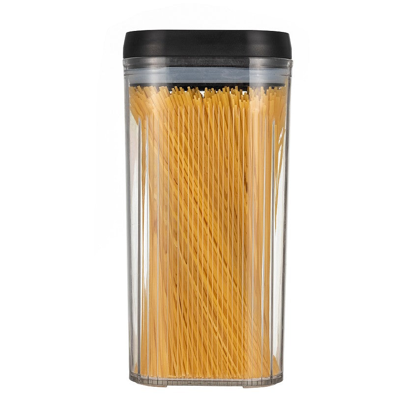 Container Depozitare Alimente, Recipient pentru Cereale si Ingrediente Uscate, Plastic Transparent cu Capac Negru, 2.5 L