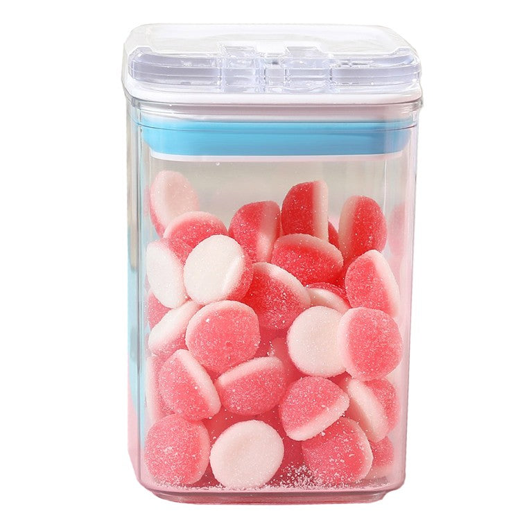 Cutie Depozitare Alimente si Cereale, Container Bucatarie Hermetic, Plastic Transparent, Capac Alb-Albastru, 0.8 L, 10x10x15.5 cm