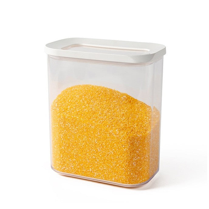 Cutie de Depozitare Alimente, Recipient Ermetic Stivuibil pentru Organizare Bucatarie, Plastic ABS si Silicon, 1.5L, 14.5 x 9 x 16.7 cm, Transparent cu Capac Alb