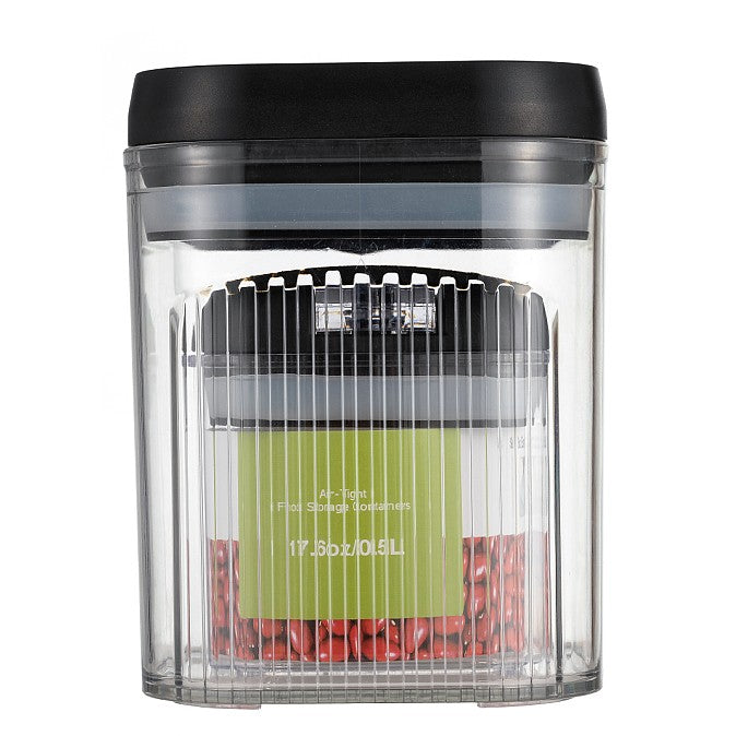 Set 2 Cutii Depozitare Alimente si Cereale, Recipiente Bucatarie Etanse, Plastic Transparent, Capac Negru, 0.5 L si 1.3 L