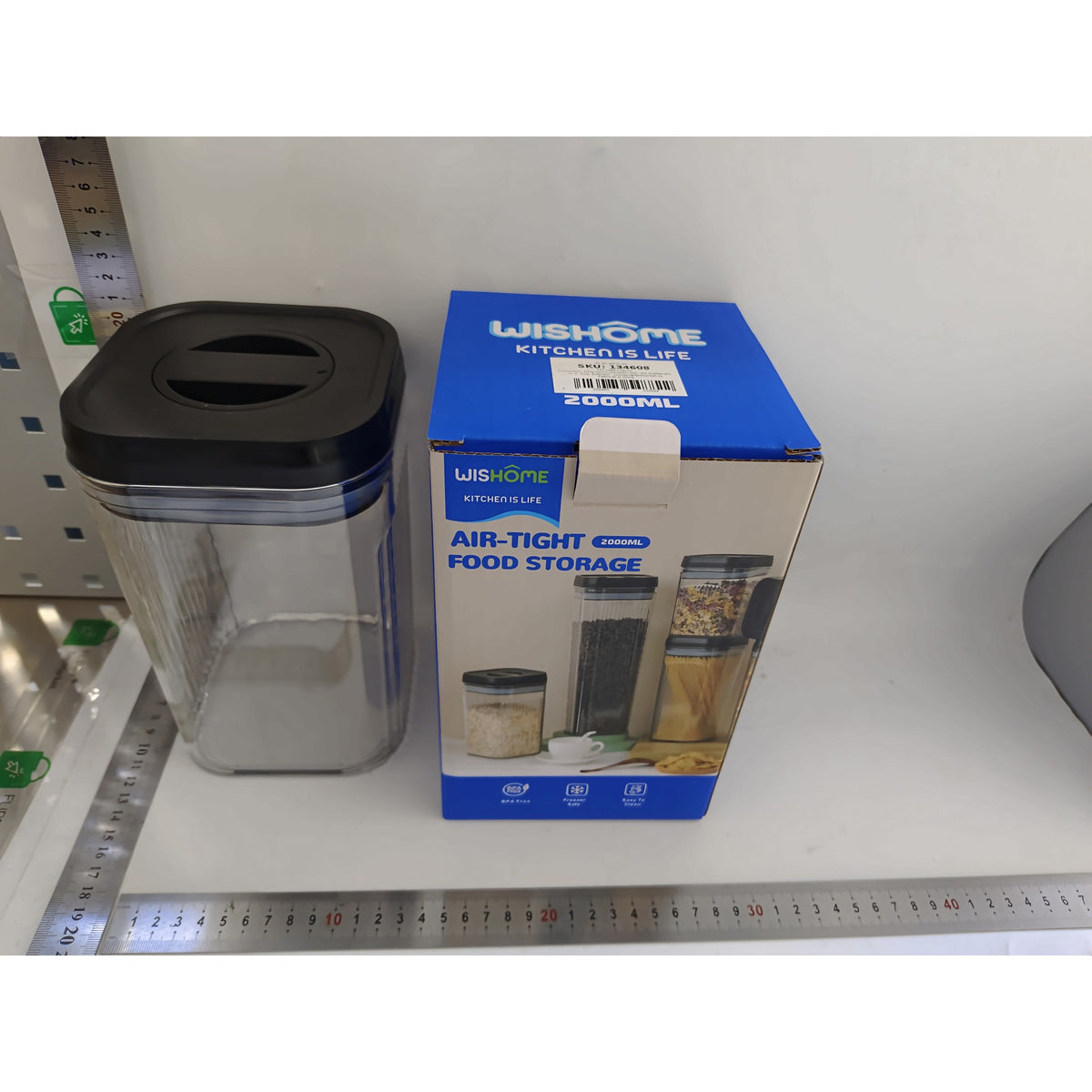 Cutie Depozitare Alimente si Cereale, Container Bucatarie cu Inchidere Ermetica, Plastic Transparent, Capac Negru, 2L