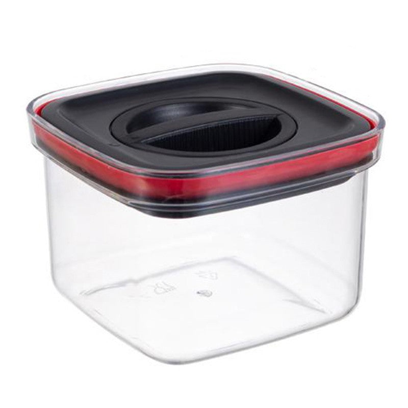 Recipient Depozitare Alimente si Cereale, Container Etans cu Sistem Flip si Garnitura Silicon, Plastic Transparent PET, 600 ml, 11.5 x 11.5 x 8 cm, Transparent cu Capac Negru