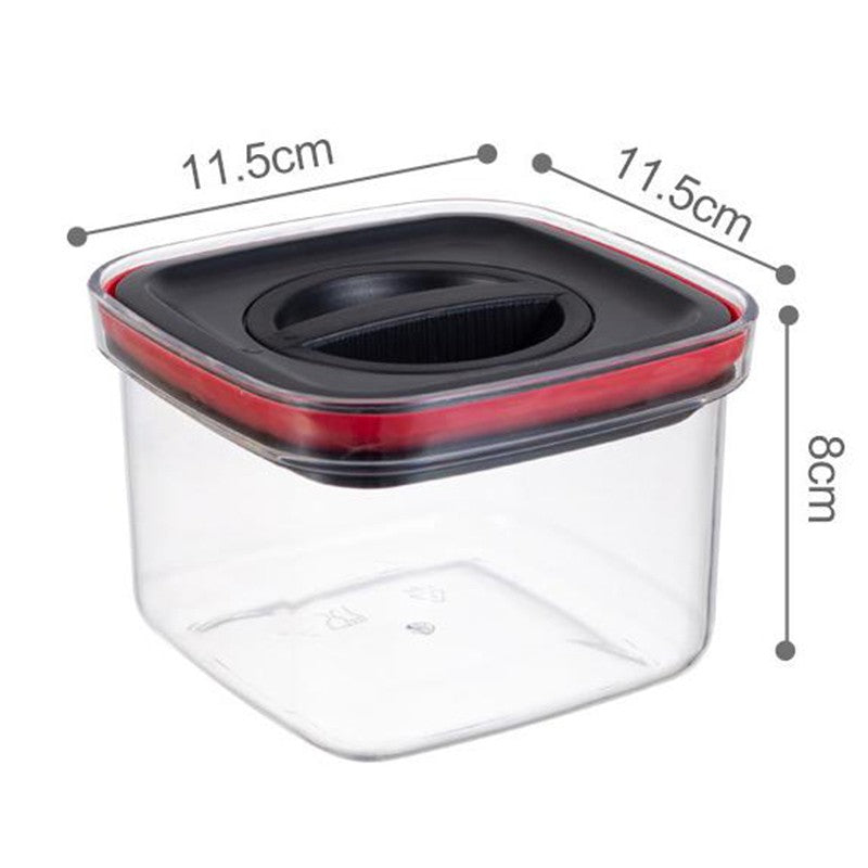 Recipient Depozitare Alimente si Cereale, Container Etans cu Sistem Flip si Garnitura Silicon, Plastic Transparent PET, 600 ml, 11.5 x 11.5 x 8 cm, Transparent cu Capac Negru