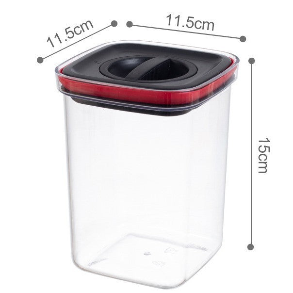 Recipient Depozitare Alimente si Cereale, Container Etans cu Sistem Flip si Garnitura Silicon, Plastic Transparent, 1200 ml, 11.5 x 11.5 x 15 cm, Negru