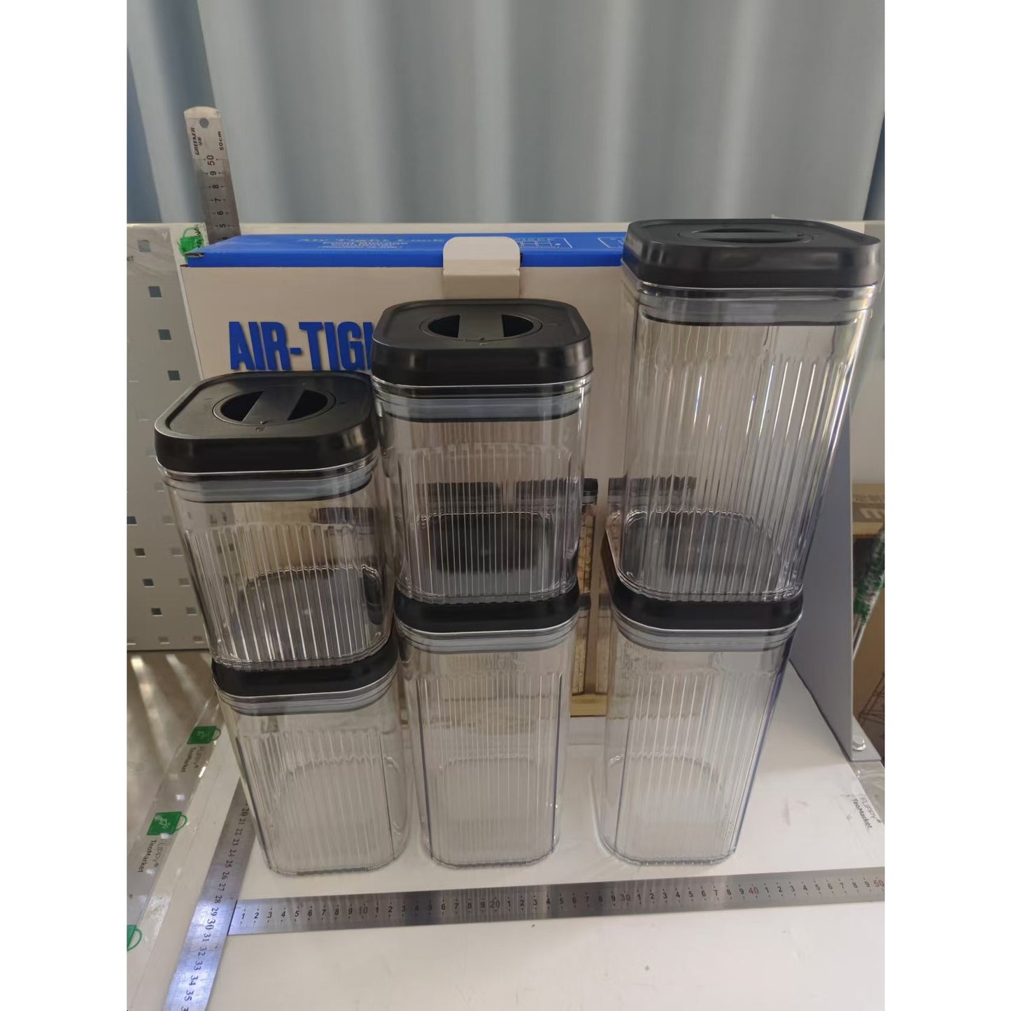 Set 6 Recipiente Depozitare Alimente si Cereale, Containere Transparente cu Capac Ermetic Negru, Plastic fara BPA, 2 x 2.5 L, 2 x 2 L, 2 x 1.7 L