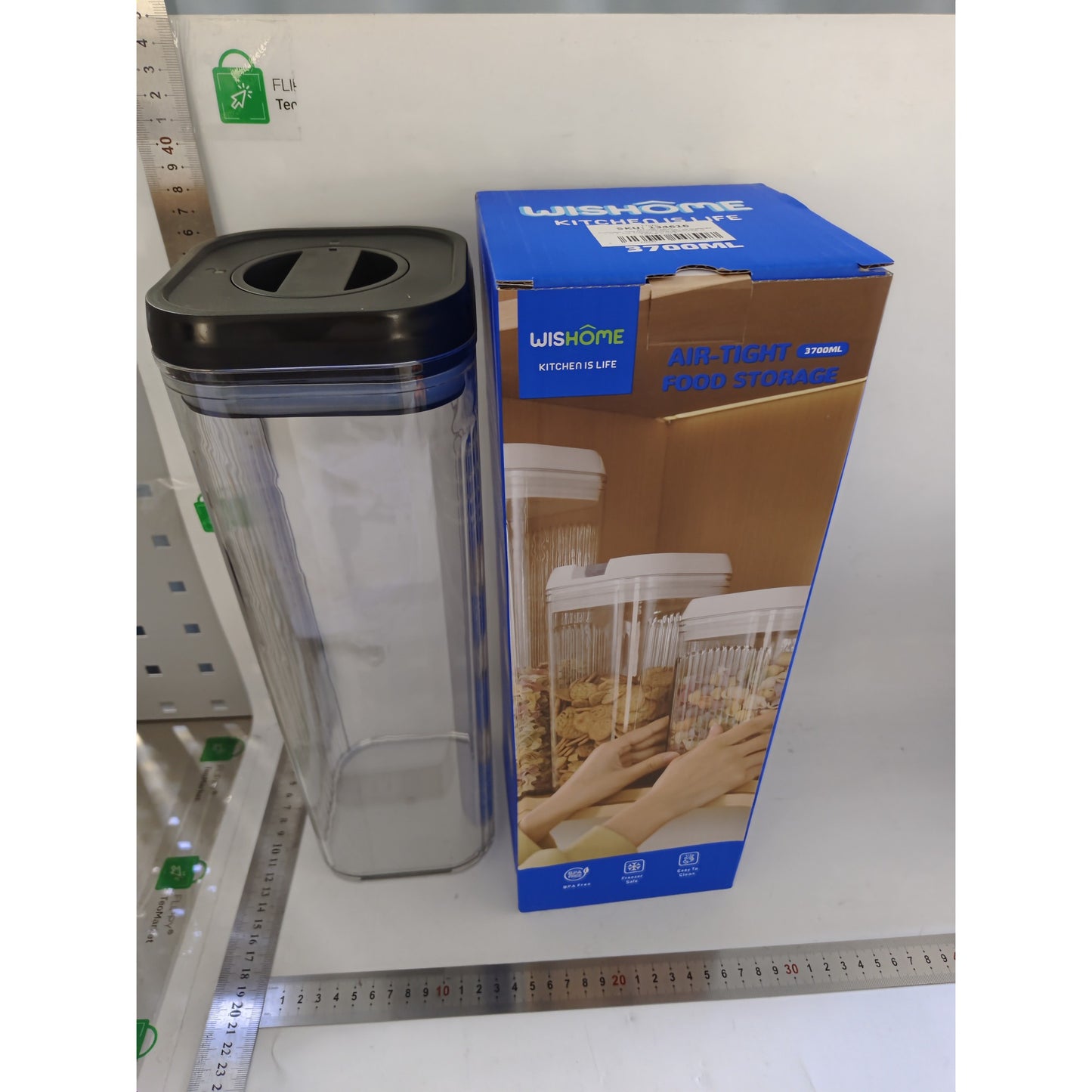 Container Depozitare Alimente și Cereale, Cutie Organizator Bucătărie cu Capac Etanș, Plastic Transparent, 3.7 Litri, Negru