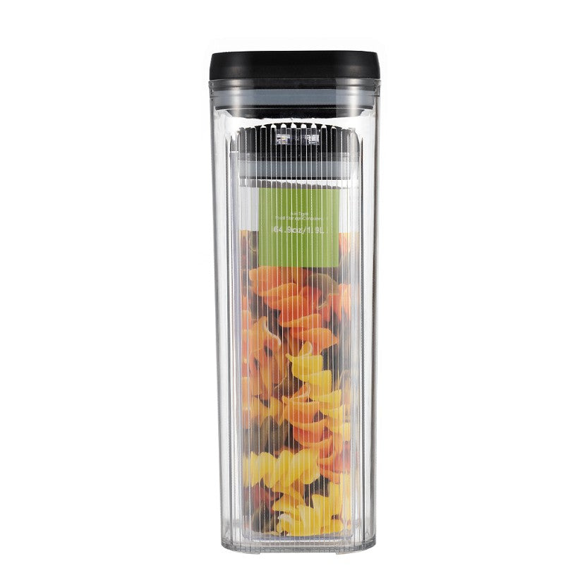 Set 2 Cutii Depozitare Alimente si Cereale, Recipiente Bucatarie Tip Container, Inchidere Ermetica, Plastic Transparent cu Capac Negru, 1.9 L si 3.7 L