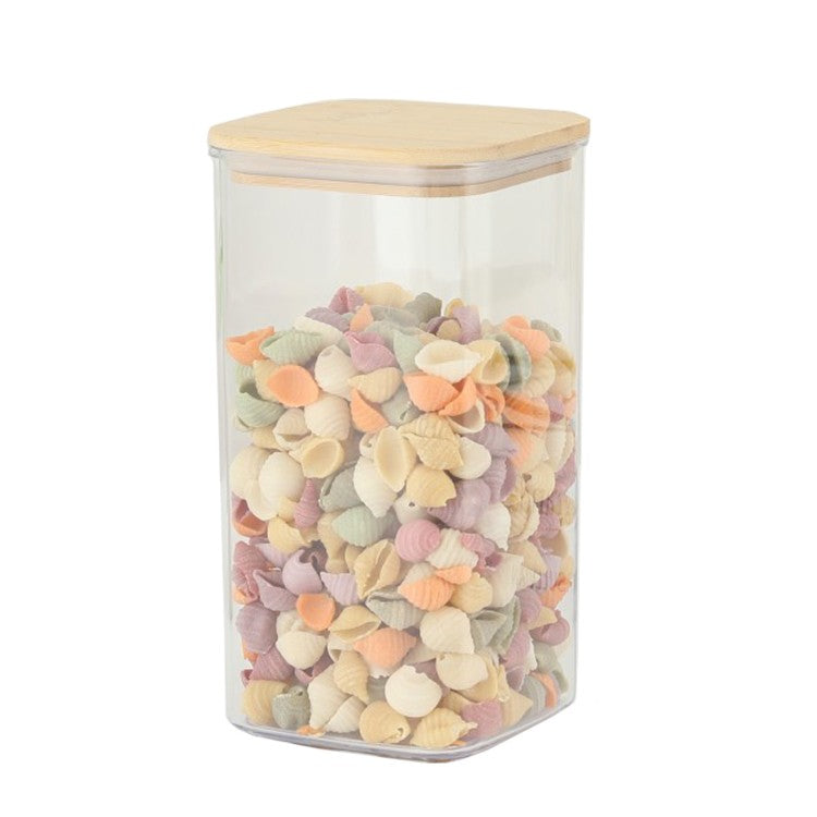 Container Depozitare Alimente și Cereale, Design Etanș cu Capac din Bambus, Plastic Transparent, 10 x 10 x 19 cm, 1.2 L