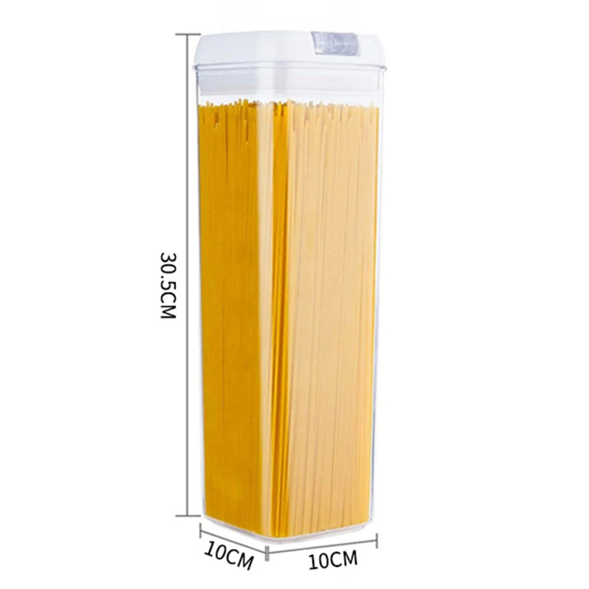 Container Depozitare Alimente, Cutie Bucatarie pentru Cereale, Inchidere Ermetica cu Capac, Plastic, 1.9 L, 30.5 x 10 x 10 cm, Alb