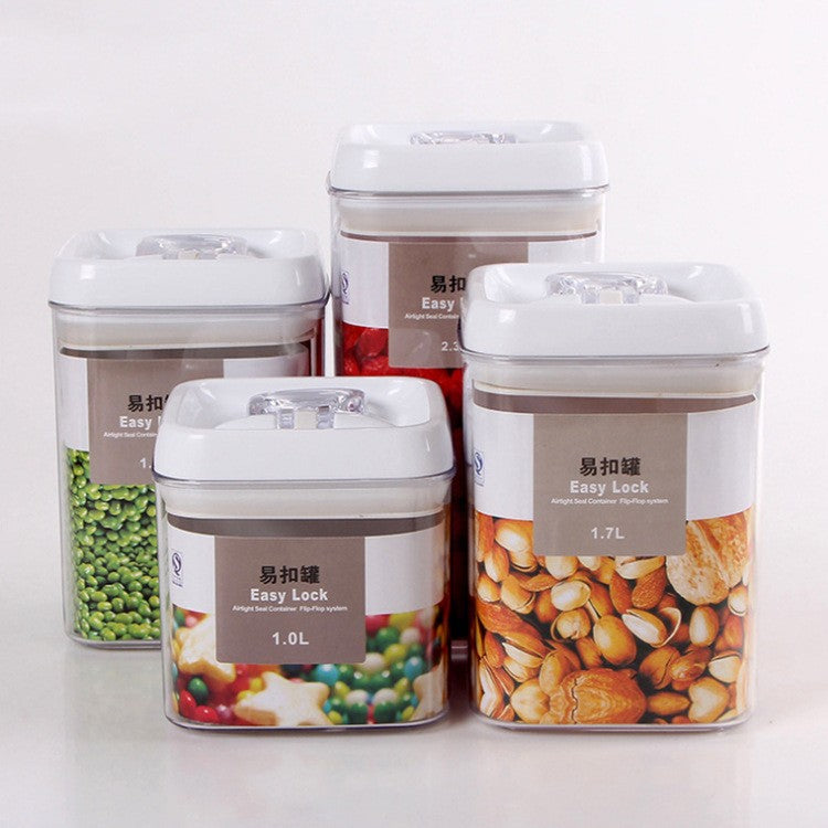 Set 4 Recipiente Depozitare Alimente si Condimente, Containere Organizare Bucatarie, Inchidere Ermetica, Plastic PP, Transparent, 1.0L, 1.7L, 2.3L