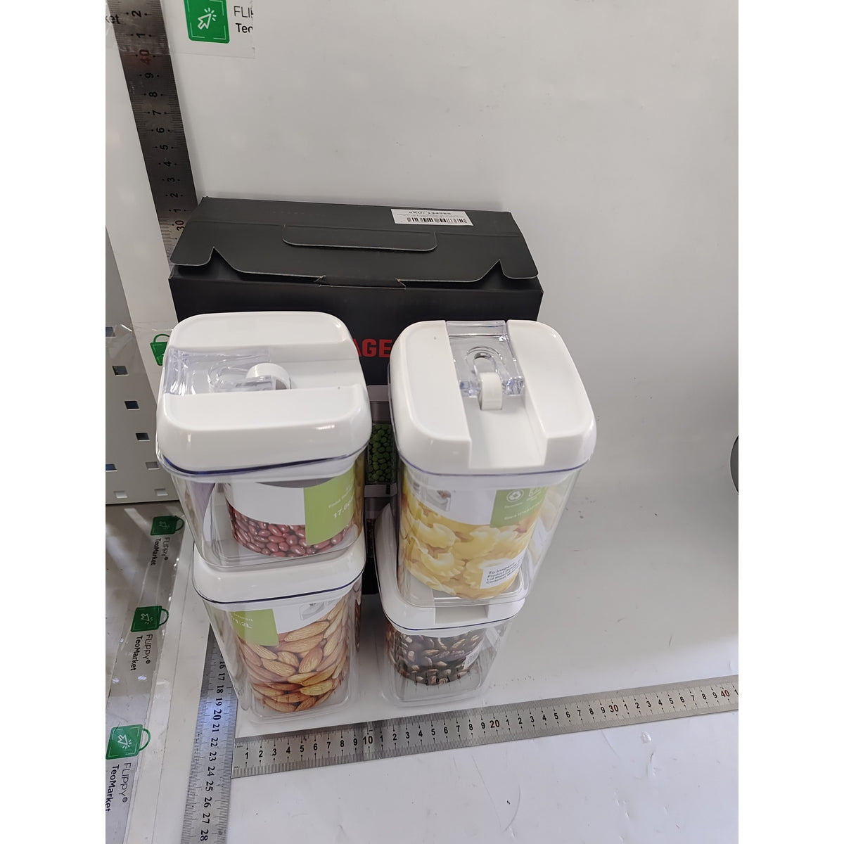 Set 4 Recipiente Depozitare Alimente si Condimente, Containere Organizare Bucatarie, Inchidere Ermetica, Plastic PP, Transparent, 1.0L, 1.7L, 2.3L