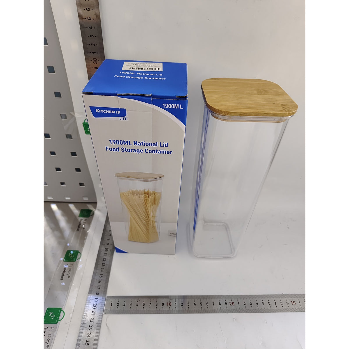 Cutie Depozitare Alimente si Cereale, Container Transparent cu Capac din Bambus, Plastic Rezistent, 10 x 10 x 30 cm, 1.9 l