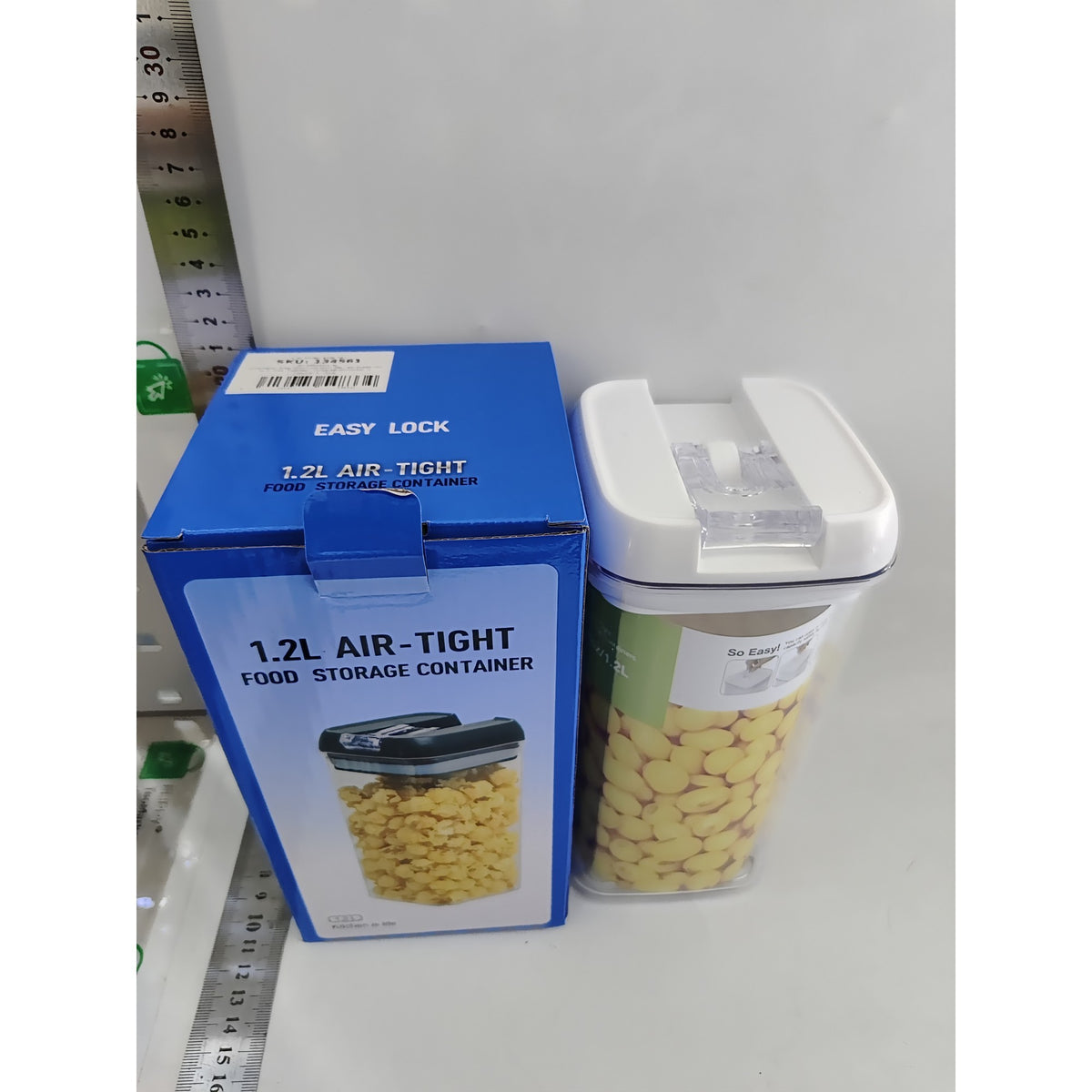 Container Depozitare Alimente si Cereale, Inchidere Ermetica cu Capac, Organizator de Bucatarie, Plastic, 1.2 L, 20.5 x 10 x 10 cm, Alb