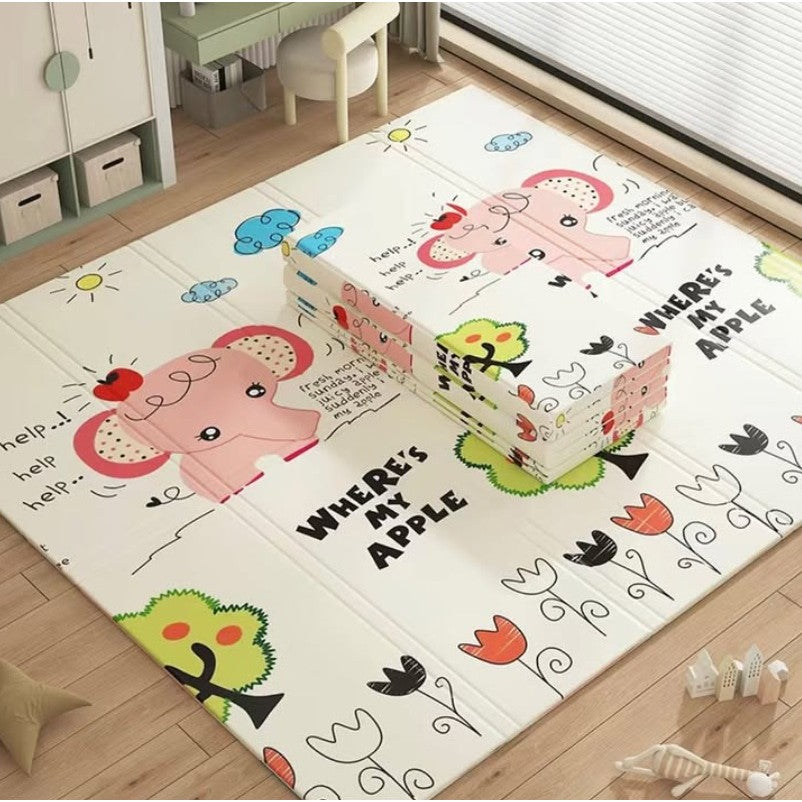 Covoraș de Joacă pentru Copii și Bebeluși, Pliabil cu 2 Fețe, Impermeabil și Antiderapant, Spumă XPE, 180 x 200 x 1.5 cm, Model Elefantei/Padure, Multicolor