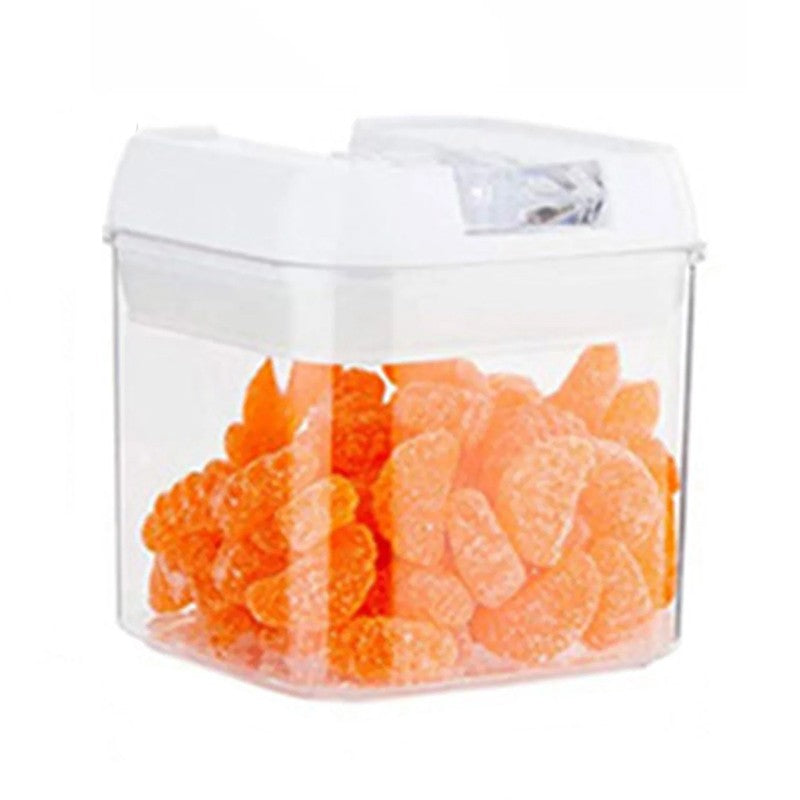 Cutie Depozitare Alimente, Container Bucatarie pentru Cereale, Inchidere Ermetica cu Capac, Plastic Transparent, 0.5 L, 10.5 x 10 x 10 cm, Alb