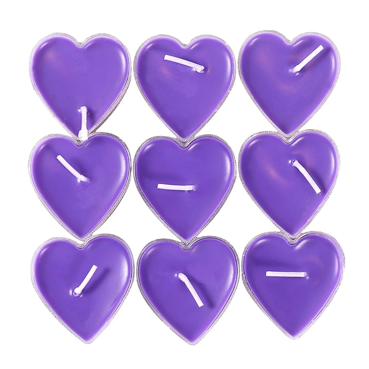 Set 9 Lumanari Parfumate in Forma de Inima, Aroma Lavanda, Ardere 3.5-4 Ore, Parafina, Decor Valentine's Day, 4 x 2 cm, Mov