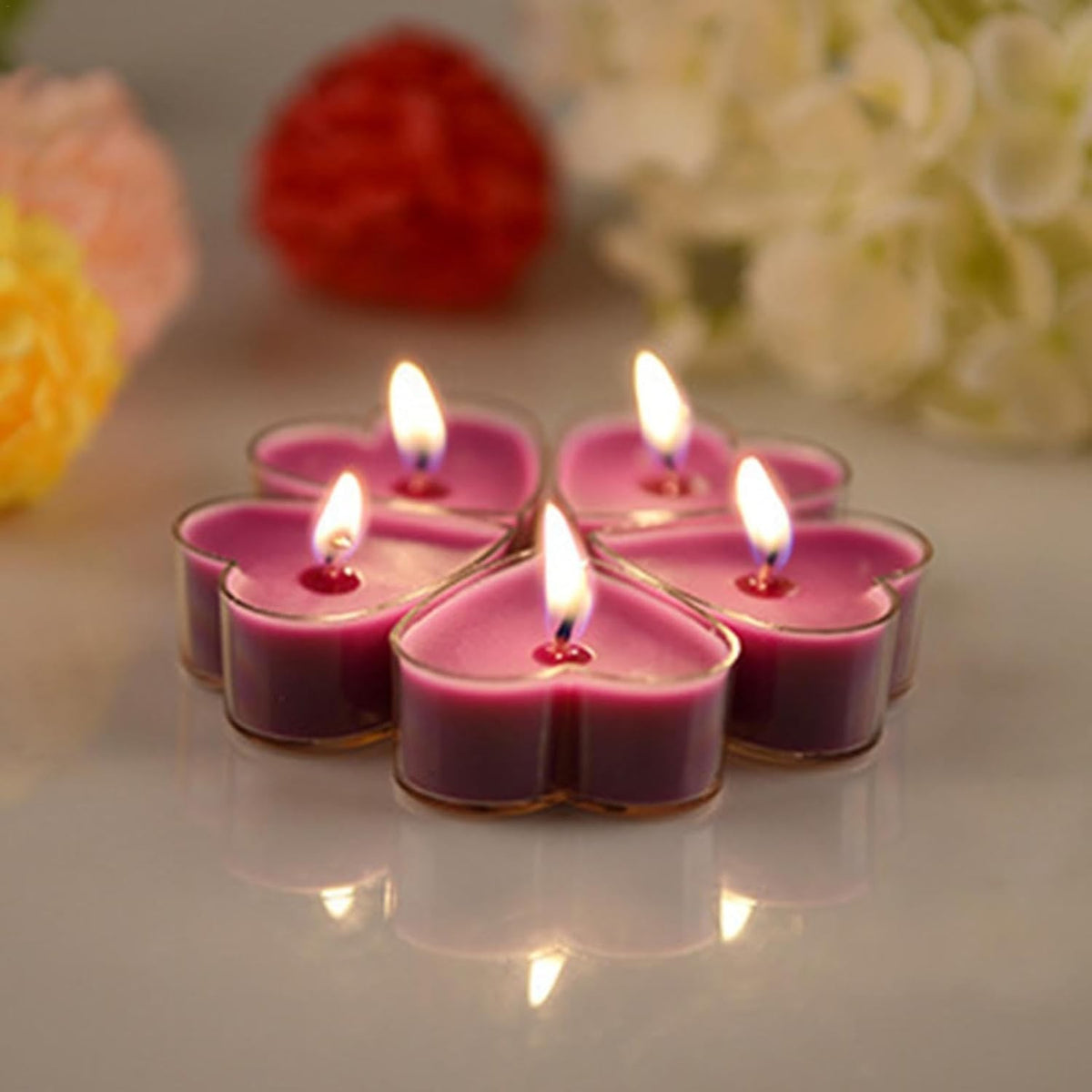 Set 9 Lumanari Parfumate in Forma de Inima, Aroma Lavanda, Ardere 3.5-4 Ore, Parafina, Decor Valentine's Day, 4 x 2 cm, Mov