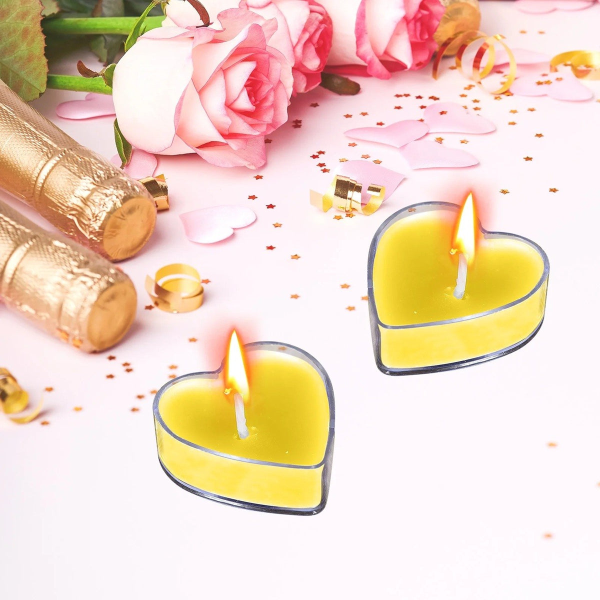 Set 9 Lumanari Parfumate in Forma de Inima, Aroma de Citrice, Ardere 3.5 Ore, Parafina Premium, Galben, 4 x 2 cm