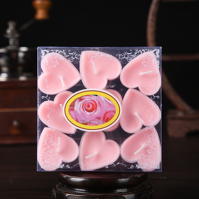 Set 9 Lumanari Parfumate in Forma de Inima, Aroma Trandafiri, Timp de Ardere 4 Ore, Material Parafina, 4 x 2 cm, Roz