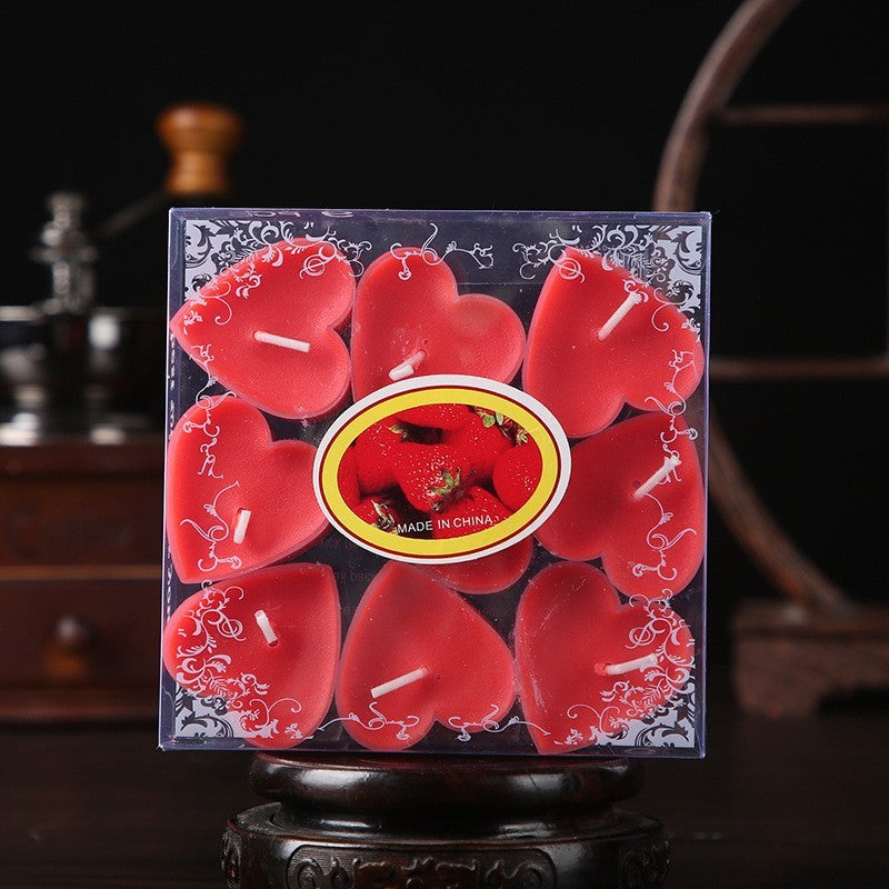 Set Lumânări Parfumate în Formă de Inimă, Aromă de Căpșuni, Timp de Ardere 4 Ore, Parafină Premium, 4 x 2 cm, 9 Bucăți, Roșu