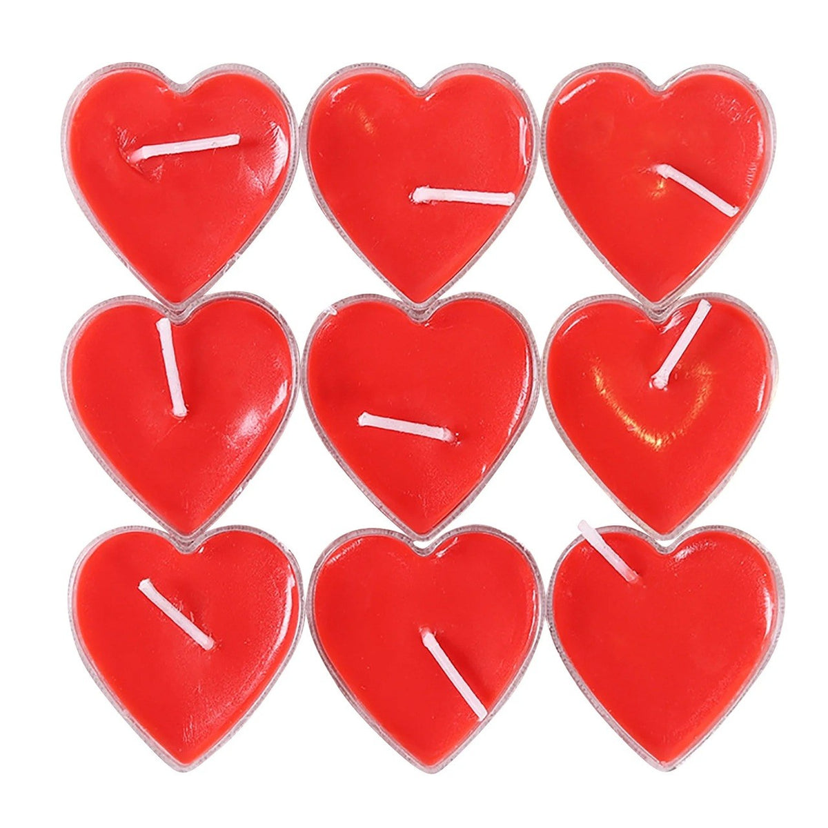 Set Lumânări Parfumate în Formă de Inimă, Aromă de Căpșuni, Timp de Ardere 4 Ore, Parafină Premium, 4 x 2 cm, 9 Bucăți, Roșu
