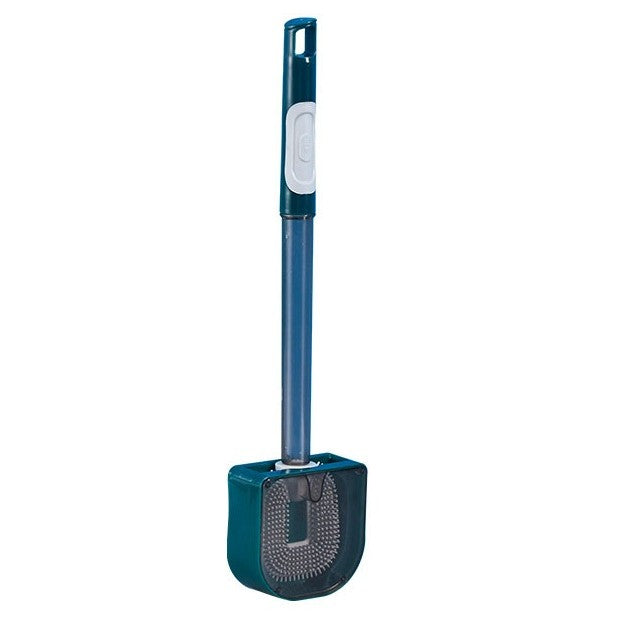 Perie de Toaleta cu Recipient pentru Detergent, Cap Flexibil din Silicon TPR, Montare pe Perete Fara Perforare, Plastic, 40 x 9 cm, Verde