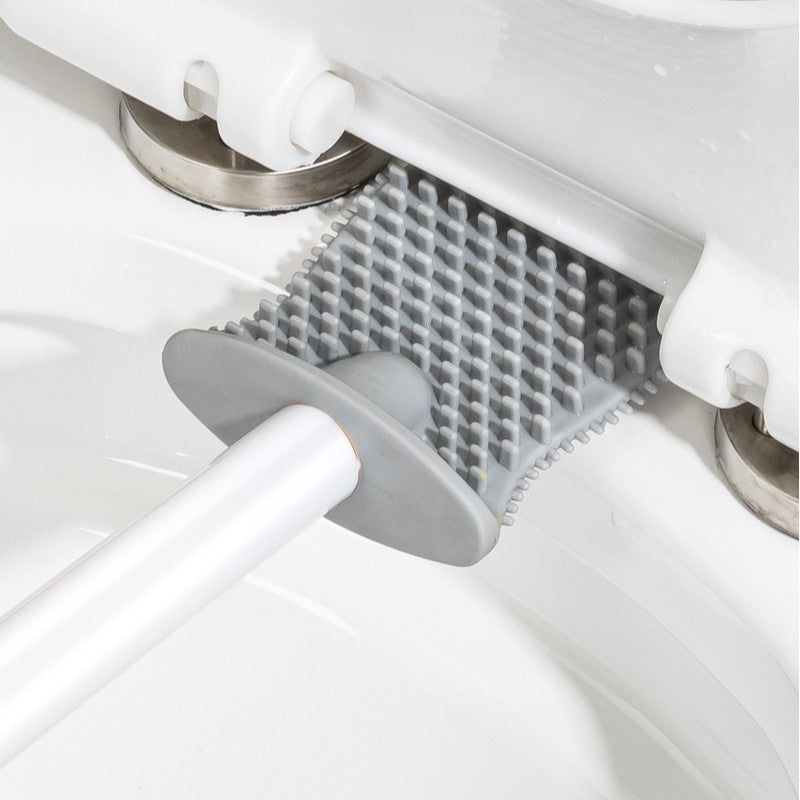 Perie de Toaleta cu Dozator de Lichid, Cap Flexibil din Silicon TPR, Montare pe Perete Fara Gaurire, Maner Lung, Plastic, 12 x 6.5 x 40 cm, Gri