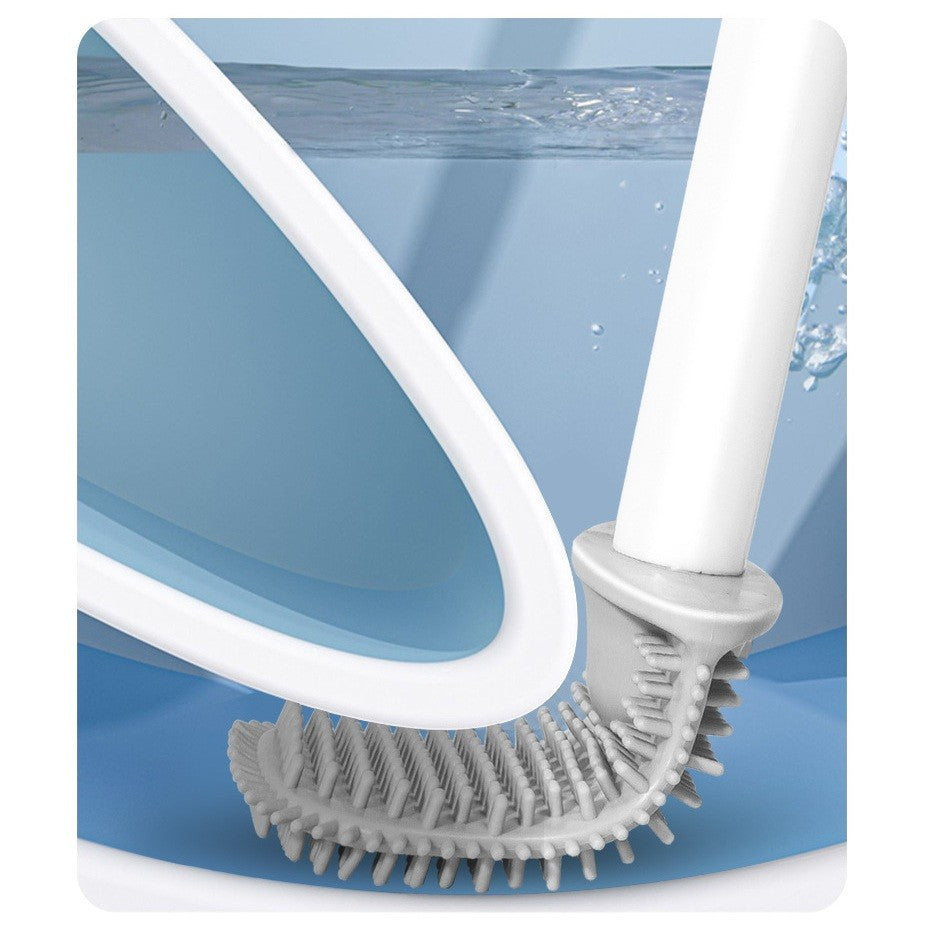 Perie de Toaleta cu Dozator de Lichid, Cap Flexibil din Silicon TPR, Montare pe Perete Fara Gaurire, Maner Lung, Plastic, 12 x 6.5 x 40 cm, Gri