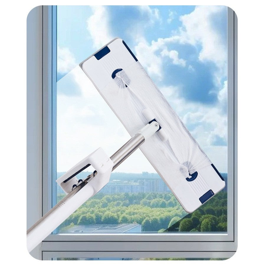 Mop Plat cu Găleată Pliabilă, Sistem de Stoarcere Integrat și Recipient Lichid, Tijă Telescopică 127 cm din Oțel Inoxidabil, 2 Rezerve Microfibră, Gri