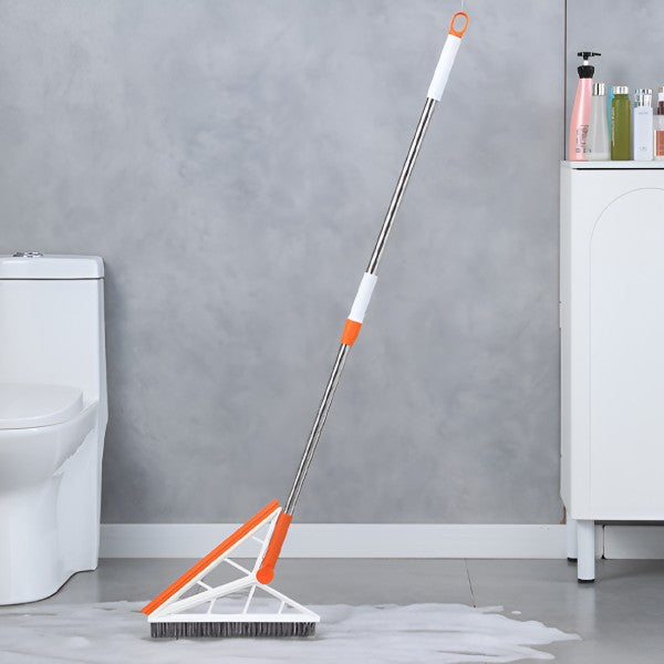 Mop Multifunctional Triunghiular cu Racleta Silicon, Perie Retractabila si Maner Telescopic, Otel Inoxidabil si Silicon, Portocaliu