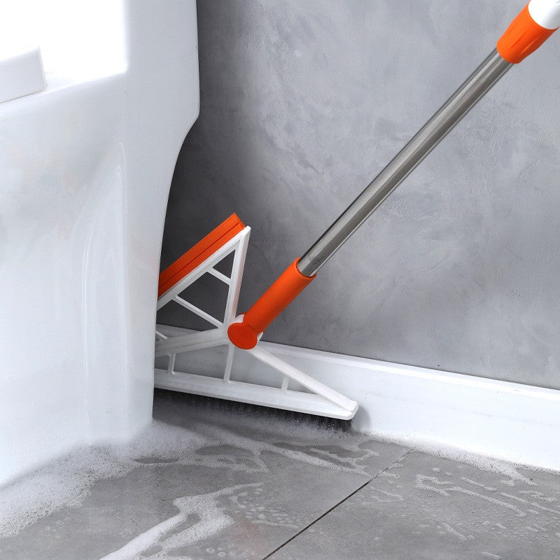 Mop Multifunctional Triunghiular cu Racleta Silicon, Perie Retractabila si Maner Telescopic, Otel Inoxidabil si Silicon, Portocaliu
