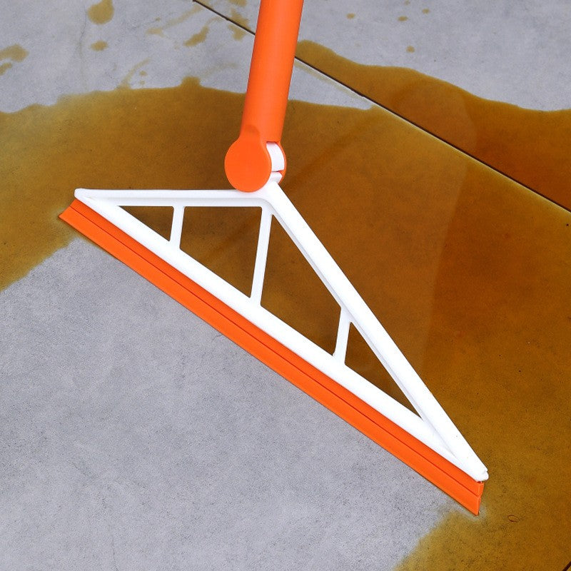 Mop Multifunctional Triunghiular cu Racleta Silicon, Perie Retractabila si Maner Telescopic, Otel Inoxidabil si Silicon, Portocaliu