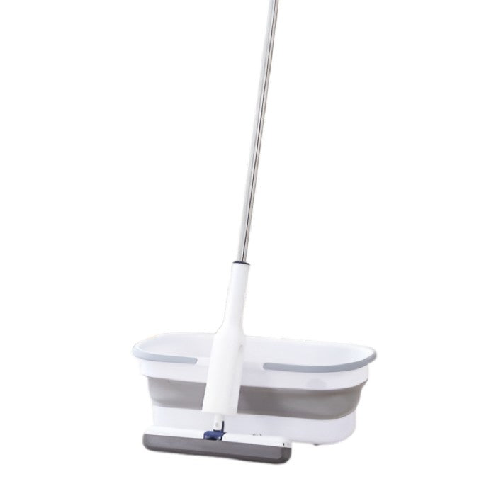 Set Mop Telescopic cu Galeata Pliabila si Roti, Sistem de Stoarcere prin Presare, Cap Bumbac Absorbant 32 cm, Maner Otel Inoxidabil 140 cm, Gri/Alb