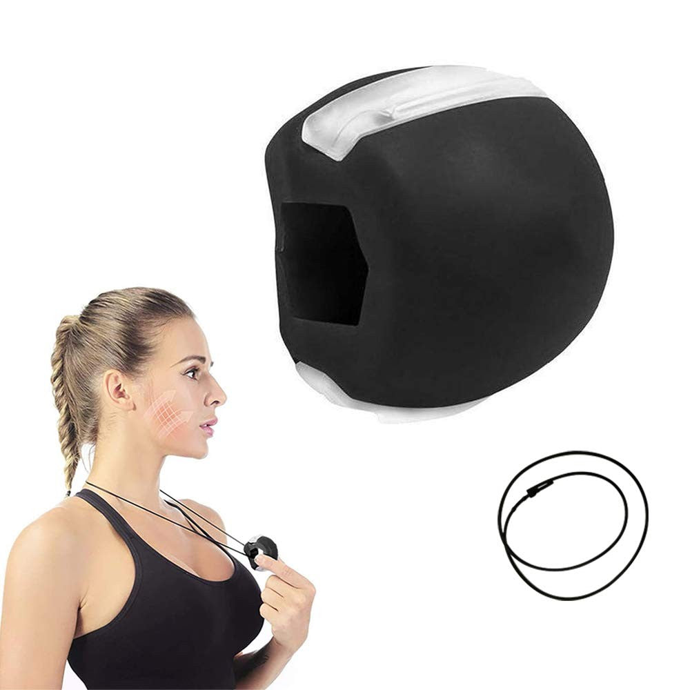 Dispozitiv Tonifiere Faciala, Antrenament Muschi Maxilar si Definire Mandibula, Silicon Medical, Snur si Cutie Depozitare Incluse, Negru