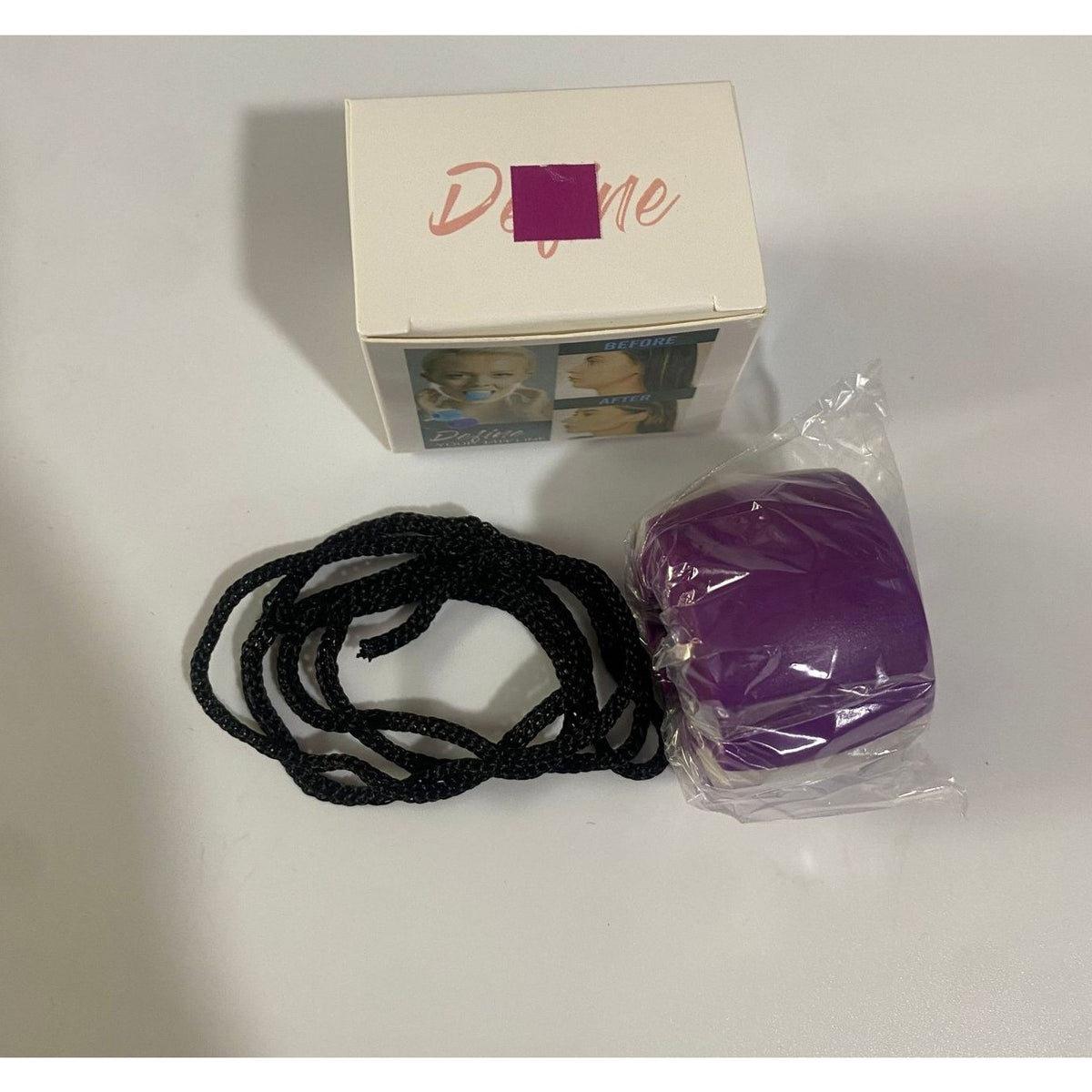 Dispozitiv Tonifiere Faciala, Antrenament Jawline si Definire Mandibula, Silicon Medical, Mov, 40 g, Cutie Depozitare si Snur Inclus
