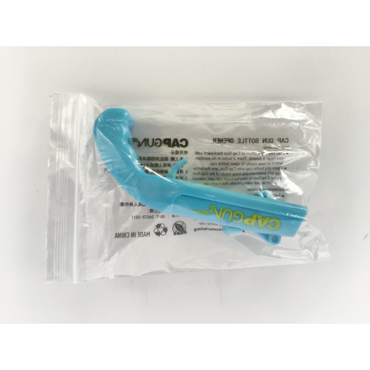 Deschizator de Sticle Model Pistol, Dispozitiv pentru Capace Metalice cu Functie de Lansare, Plastic ABS Rezistent, 13 x 6 x 3.7 cm, Albastru