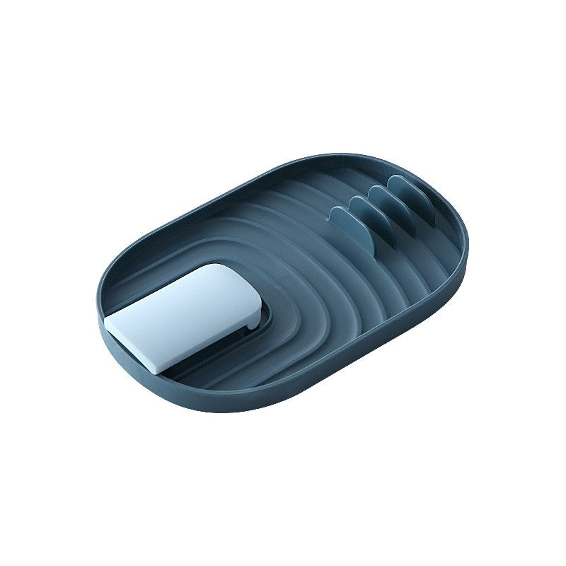 Suport Pliabil pentru Capace si Linguri, Organizator Multifunctional de Blat pentru Ustensile de Bucatarie, Material Plastic, 11.5 x 18 x 2.2 cm, Albastru Inchis