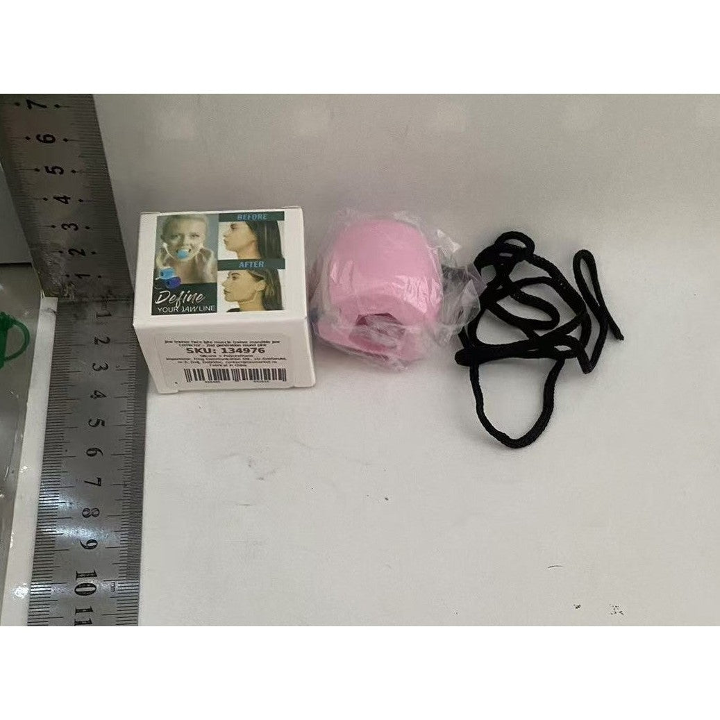 Dispozitiv Tonifiere Facială, Antrenament Mușchi Maxilar și Mandibulă, Exercitator Jawline, Silicon Medical, Roz, Include Cutie și Șnur de Agățat