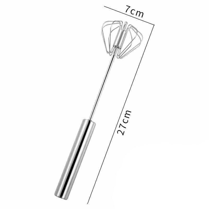 Mixer Manual pentru Oua si Frisca, Tel Rotativ cu Mecanism de Impingere, Otel Inoxidabil, 27 x 7 cm, Argintiu
