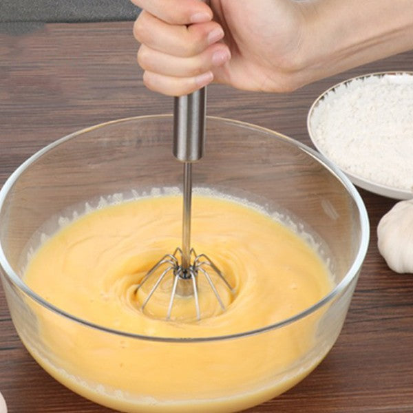 Mixer Manual pentru Oua si Frisca, Tel Rotativ cu Mecanism de Impingere, Otel Inoxidabil, 27 x 7 cm, Argintiu