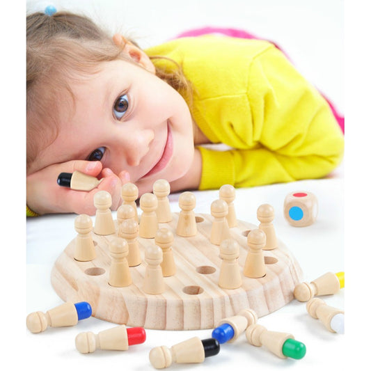Joc de Memorie Montessori, Memory Chess pentru Toata Familia, Interactiva si Educativa, Lemn Ecologic, Diametru 16 cm, 6 Culori, +4 Ani, Multicolor