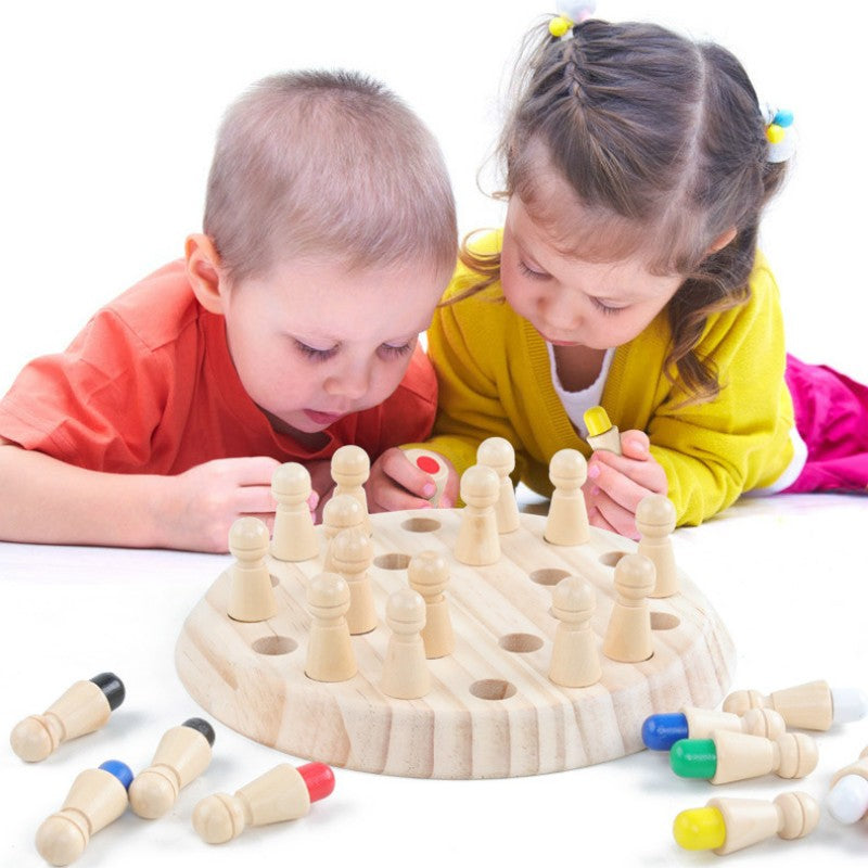 Joc de Memorie Memory Chess, Educativ si Interactiv pentru Copii si Familie, Lemn Ecologic, +4 Ani, 6 Culori, 17 cm