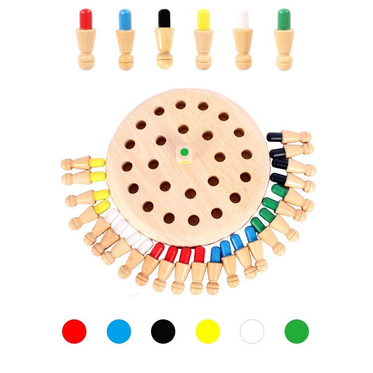 Joc de Memorie Memory Chess, Educativ si Interactiv pentru Copii si Familie, Lemn Ecologic, +4 Ani, 6 Culori, 17 cm