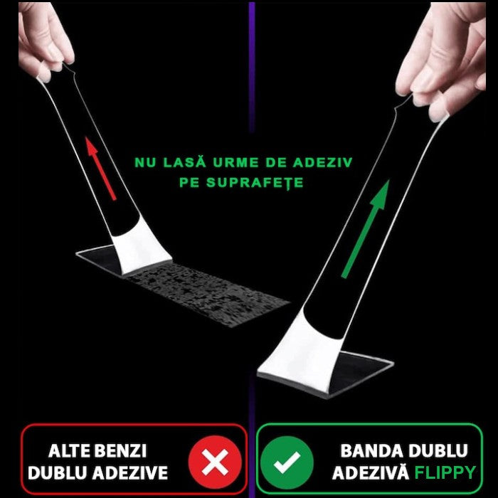 Banda Dublu Adeziva Nano, Transparenta si Reutilizabila, Rezistenta la Apa, Fixare Fara Urme, Silicon, 50mm x 1mm x 1m