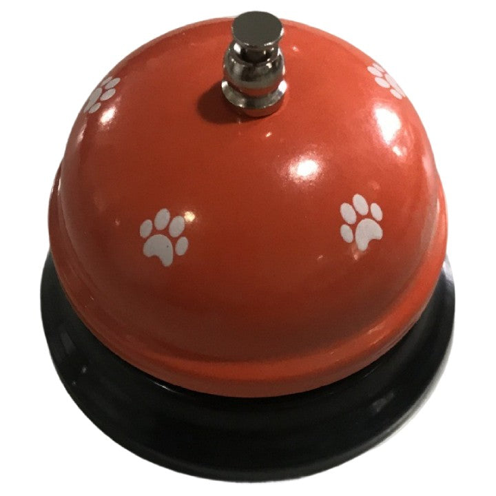 Clopotel Multifunctional pentru Dresaj Animale, Receptie si Restaurante, Metal si Plastic, Portocaliu cu Labuta Alba, 7.5x7.5x6.5 cm