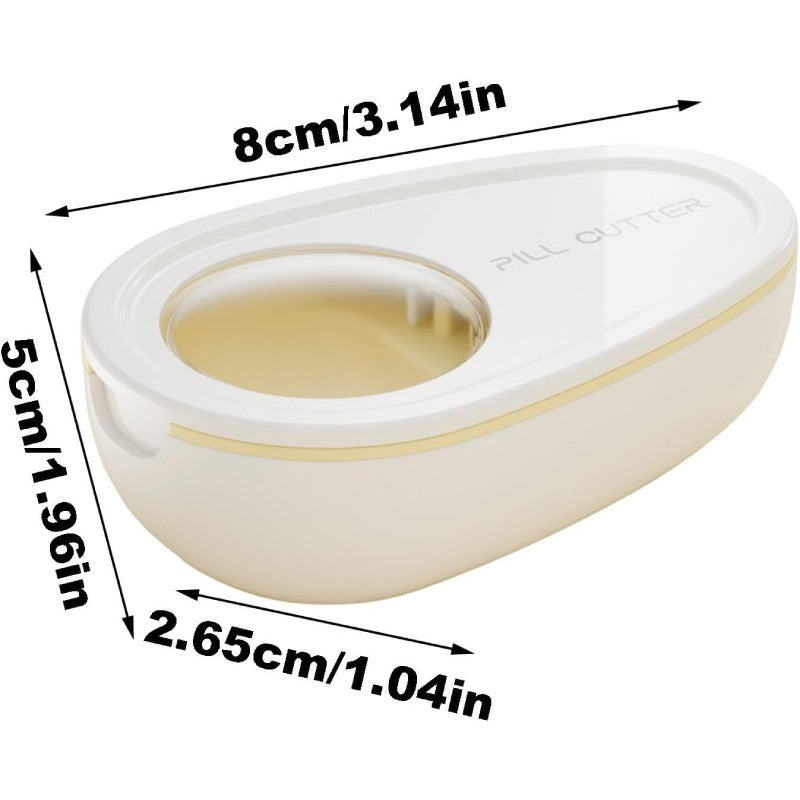 Taietor Pastile cu Compartiment Depozitare Medicamente, Lama Inox pentru Divizare Precisa, Dispozitiv Organizator Portabil, Plastic, Alb, 8x5x2.65 cm