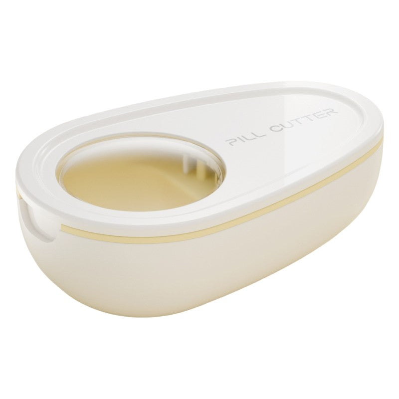 Taietor Pastile cu Compartiment Depozitare Medicamente, Lama Inox pentru Divizare Precisa, Dispozitiv Organizator Portabil, Plastic, Alb, 8x5x2.65 cm